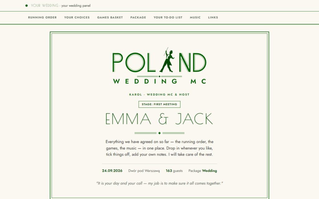 Wedding panel of a sample couple, Emma and Jack